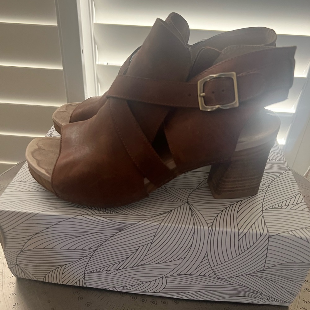Dansko mules/sandals , camel color with wooden heel